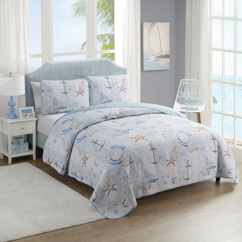Ocean Breeze 3pc Quilt and Sham Embroidered Soft and Luxurious Set by Sweet Home Collection™, 1 of 7