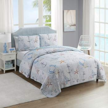 Ocean Breeze 3pc Quilt and Sham Embroidered Soft and Luxurious Set by Sweet Home Collection™