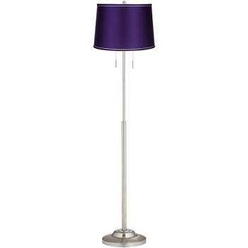 360 Lighting Abba Modern Floor Lamp Standing 66" Tall Brushed Nickel Silver Metal Satin Purple Drum Shade for Living Room Bedroom Office House Home