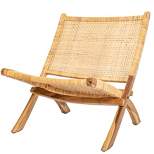 Vintiquewise Decorative Natural Foldable Rattan and Teak Wood Chair for Indoor and Outdoor