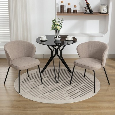 Set of 2 Boucle Fabric 25"Dining Chairs With Black Metal Legs,Light Coffee