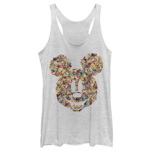 Women's Mickey & Friends Floral Mickey Face Silhouette Racerback Tank Top -  White Heather - 2X Large