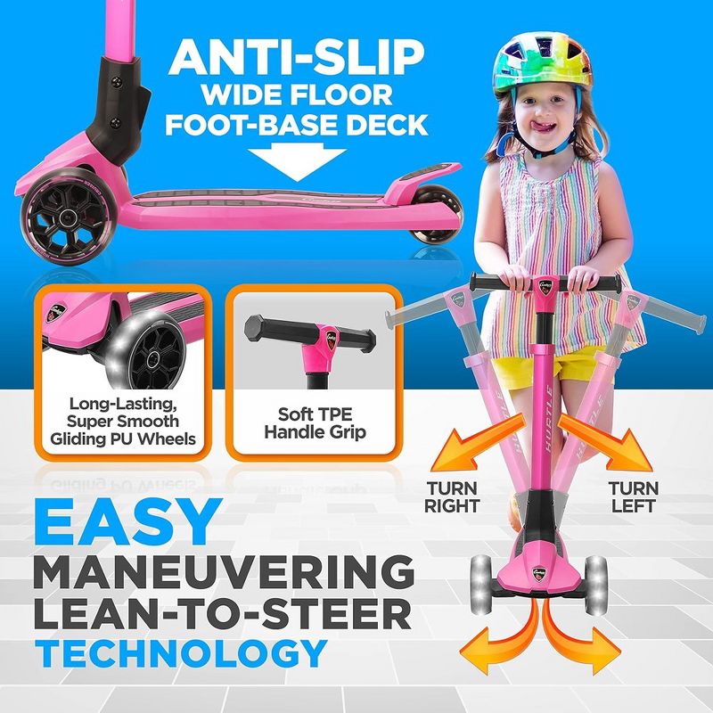 Hurtle 3 Wheeled Scooter for Kids - Foldable Stand Child Toddlers Toy Kick Scooters, Pink, 4 of 10
