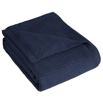 Elite Home 90 x 90 Inch Soft Lightweight All Season Grand Hotel Cotton Throw Blanket for Couch, Sofa, or Bed, Full/Queen Size, Navy