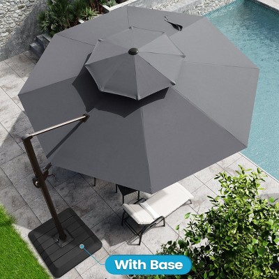Crestlive Products 11.5FT Round Double Top Patio Offset Cantilever Umbrella With Base Set UV30+ Outdoor 360 Degree Rotation 7 Heights Adjustable