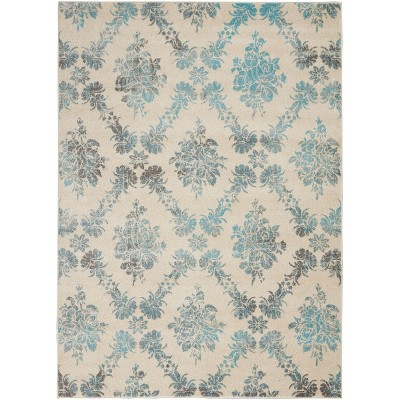 Tranquil TRA09 Grey/Pink Area Rug Vintage Floral Damask By Nourison