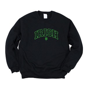Simply Sage Market Women's Graphic Sweatshirt Embroidered Irish Varsity Clover St. Patrick's Day - Green Ink - 1 of 3