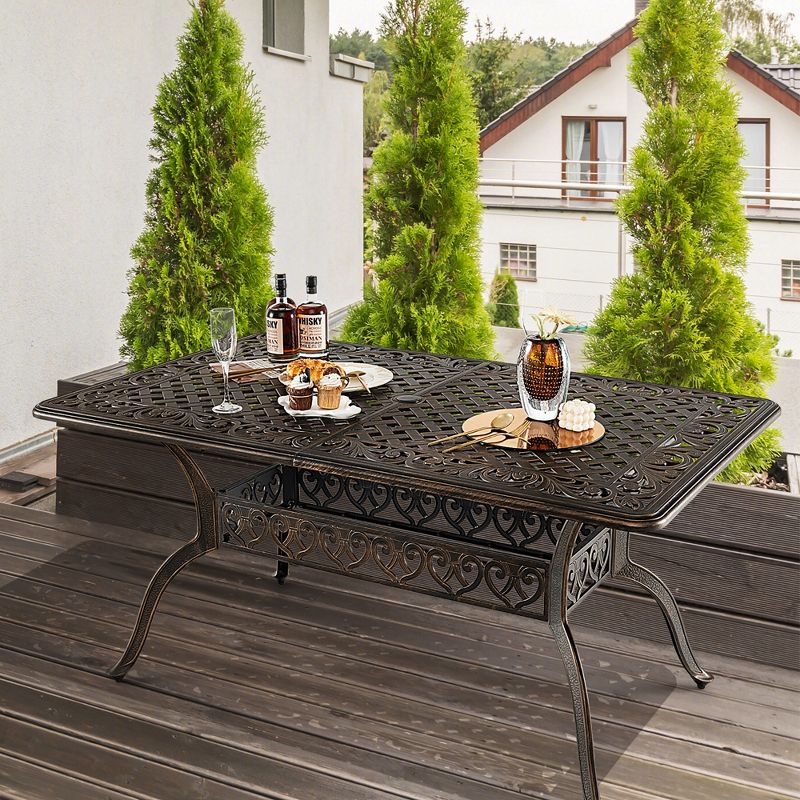 Tangkula 59" Patio Rectangle Dining Table Outdoor Cast Aluminum Table w/ Umbrella Hole, 2 of 11