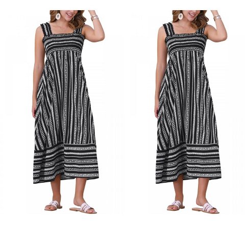 Женские платья INSPIRE CHIC Women's Summer Sleeveless Smocked Printed Vacation Boho Maxi Dress Black Large 2 Packs Black Small