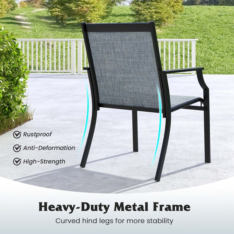 Costway 2 Piece Patio Dining Chairs Large Outdoor Chairs with Breathable Seat & Metal Frame Blue/Coffee/Grey/Red, 5 of 9