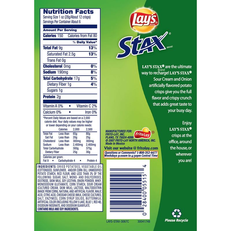 Lay's Stax Sour Cream & Onion Potato Chips - 5.5oz, 5 of 7