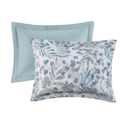 Full Blue Microfiber Seersucker Comforter Set with Throw Pillows