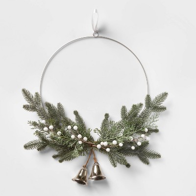 22in Unlit Silver Hoop Greenery with Bell Artificial Wreath - Wondershop™