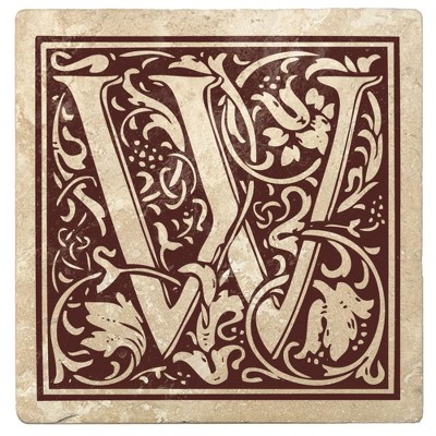 Christmas by Krebs Set of 4 Ivory and Brown "W" Square Monogram Coasters 4"
