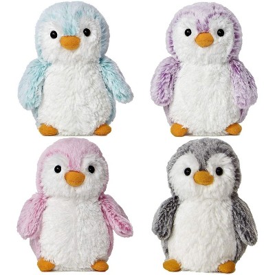 Aurora Pompom Mini Penguin Plush Set of 4: Pink, Blue, Violet & Grey, 6″, Ages 3 and Up