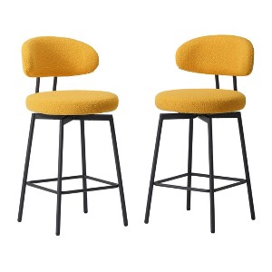WestinTrends Alexandria Modern Upholstered Faux Shearling Fabric Counter Height Bar Stools with Back (Set of 2), Sunset Gold - 1 of 4