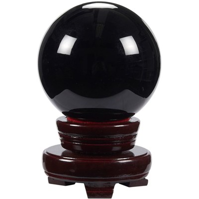 Juvale Black Obsidian Crystal Ball with Wooden Stand (3.1 x 3.1 x 4.5 inches)