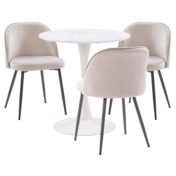4pcs Ivo Pedestal Bistro Dining Set with Greige Chairs - CorLiving