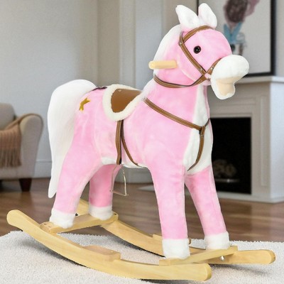 Mshliw Plush Rocking Horse with Saddle & Sounds, Ride-On Toy for Toddlers Ages 3–8, Soft Seat, Footrests, Wooden Base, Gift Idea, Halloween gift