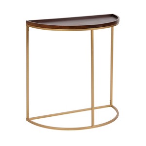Kate and Laurel Dorrah Half Circle Wood Console Table, 28x14x30, Walnut Brown and Gold - 1 of 4