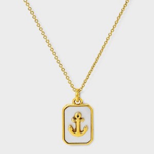 Tiny Tags 14K Gold Ion Plated Mother of Pearl Inlay Anchor Pendant Necklace - Gold - 1 of 4