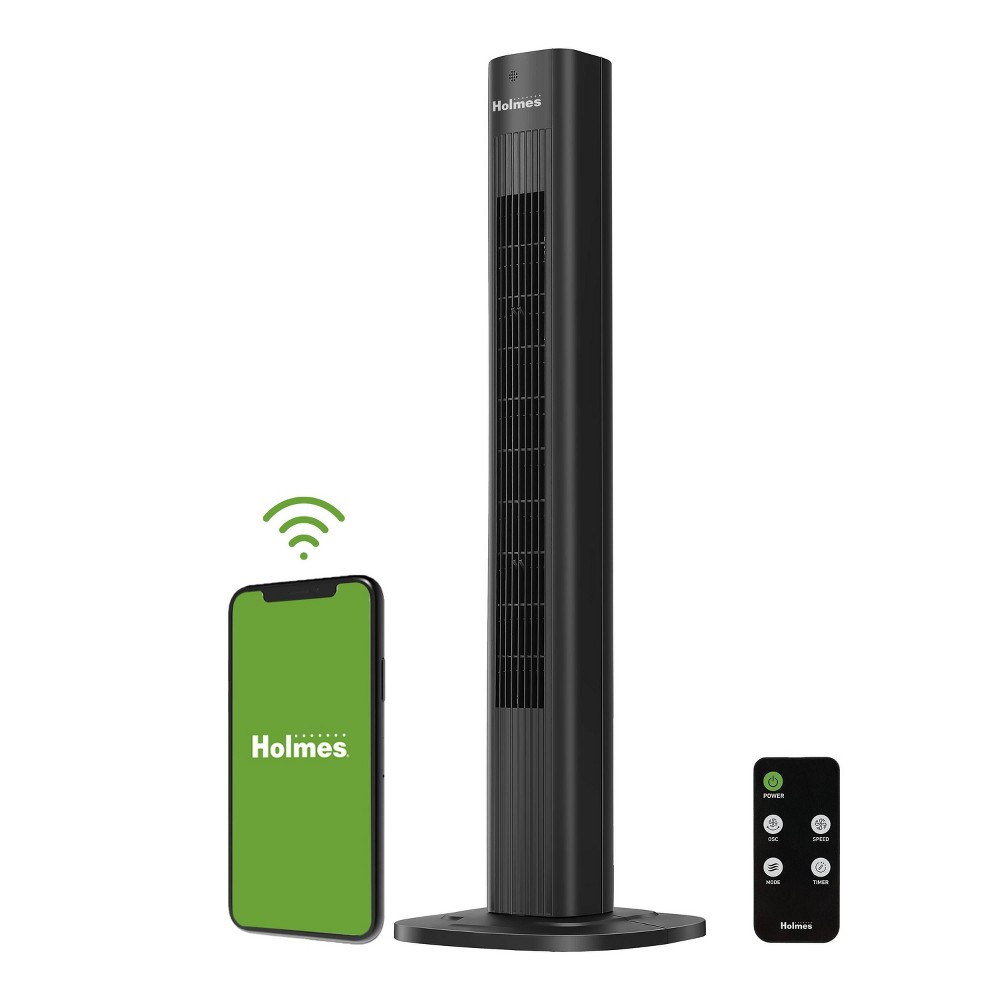 Holmes 36” Smart WI-FI Connected Tower Fan  Alexa Fan  Voice Control  Black