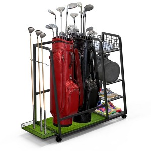 MOEPISY Golf Bag Storage Rack for Garage Fits 2 Bags, Heavy Duty Metal Golf Bag Organizer with Wheels - 1 of 4