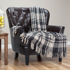 Chanasya Farmhouse Plaid Throw Blanket Knit Decorative Blanket - 1 of 4