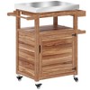 Outsunny Outdoor Grill Cart with Wheels and Storage Cabinet, Solid Wood Outdoor Kitchen Island with Stainless Steel Top, Drawer, Side Handle, Brown - 4 of 4