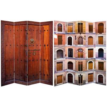 6' Tall Double Sided Doors Canvas Room Divider 4 Panel - Oriental Furniture