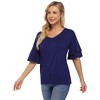 BLUEMING Womens Flutter Elbow Sleeve Shirts V Neck Tee Blouse Pagoda Sleeve T-Shirts Summer Tee Blouse Flowy Tops - 2 of 4
