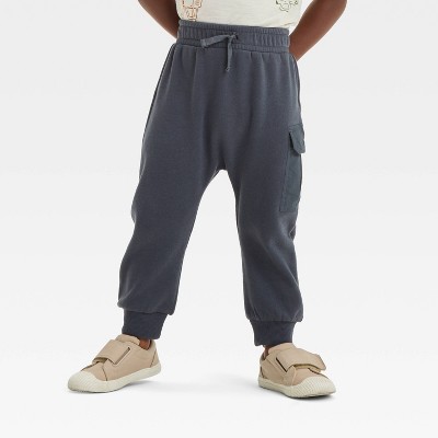 Image of Grayson Mini Toddler Boys' Solid Drop Crotch Pull-On French Terry Cargo Jogger Pants - Black 12M