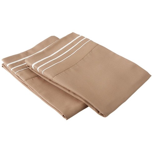 WRINKLE FREE SHEET SET SOLID-3 LINE EMBROIDERY-TAUPE 