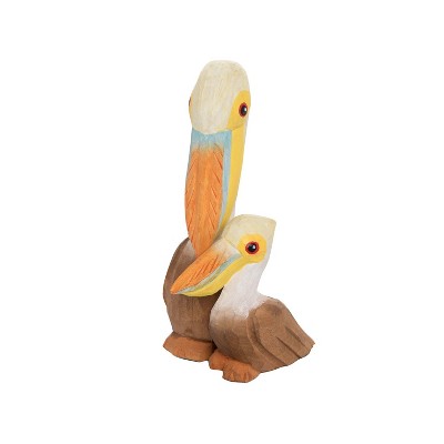 Beachcombers 1.9" Wood Pelican With Baby Figure Coastal Beach House Decor Decoration