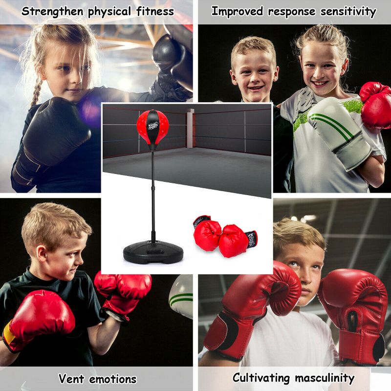 Costway Kids Punching Bag Toy Set Adjustable Stand Boxing Glove Speed Ball with Pump, 4 of 11