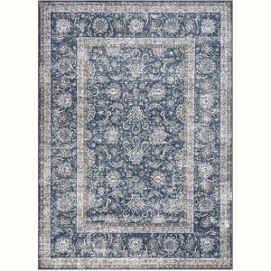 Area Rug for Living Room, Machine Washable Boho Rug for Bedroom, Low Pile Lightweight Thin Floral Vintage Distress Print Pattern Carpet - 1 of 4