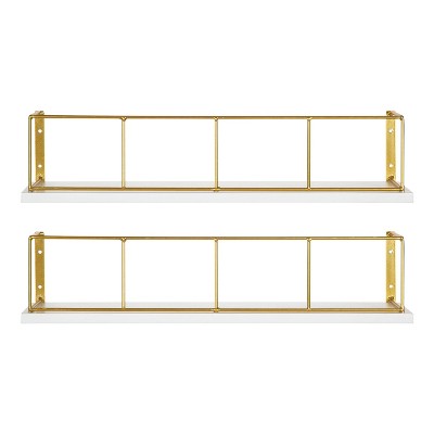 Elegant 18" White and Gold Wood Floating Wall Shelf Set