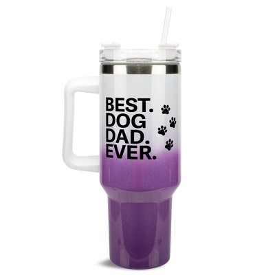 Elanze Designs Best Dog Dad Ever Pet Pawprint 40 oz. Stainless Steel, Large Water Bottle Coffee Mug, Spill & Leak Resistant, Thermal Travel Tumbler