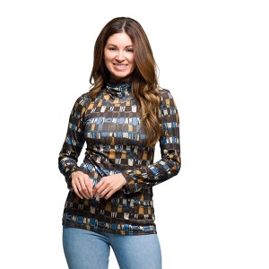 24seven Comfort Apparel Mock Neck Long Sleeve Printed Top - 1 of 3