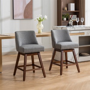 Wood+Fabric Counter Height Swivel Bar Stools Set of 2, 26'' H Seat Height Upholstered Bar Stools for Home Kitchen Living Room - 1 of 4