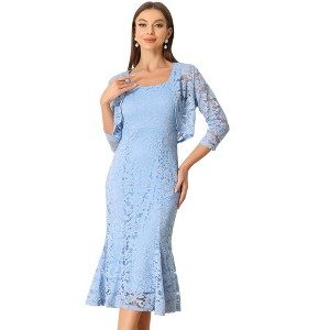 Allegra K Women's Wedding Guest Sleeveless Evening Lace Dress with Open Front Shrug 2 Pcs Outfits Sets - 1 of 4