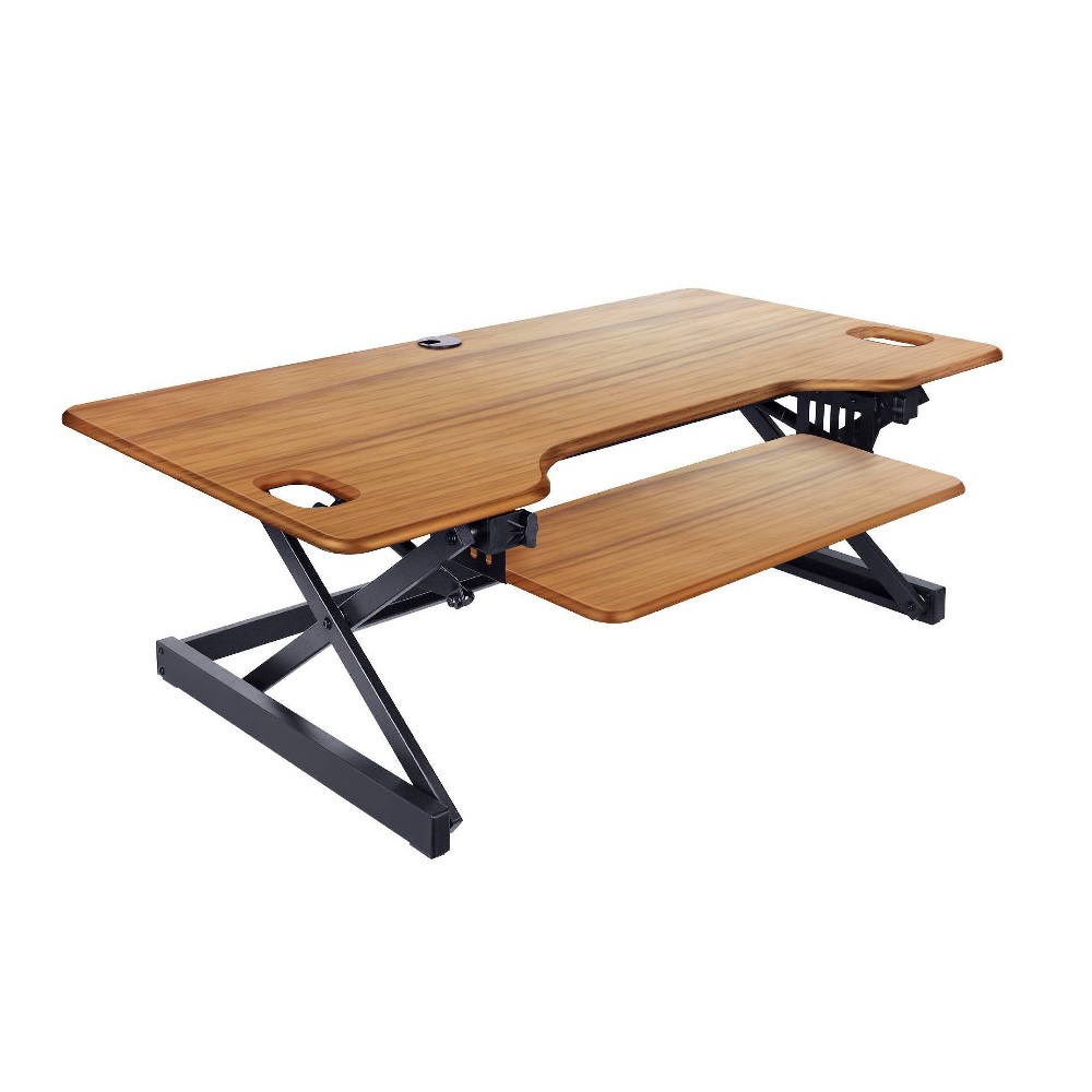 46" Height Adjustable Sit To Standing Desk Riser Black/Teak Wood Grain - Rocelco