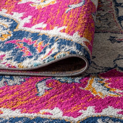 Bohemian Medallion 3' x 5' Blue and Coral Easy-Care Area Rug