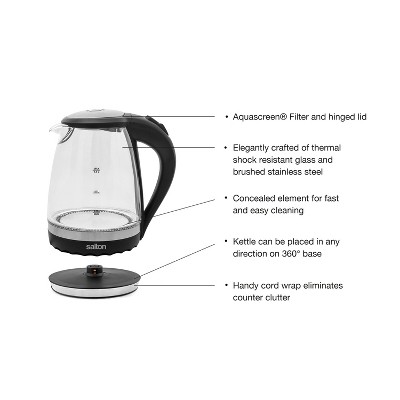 1.6 Qt Glass and Stainless Steel Electric Kettle with Blue Illumination