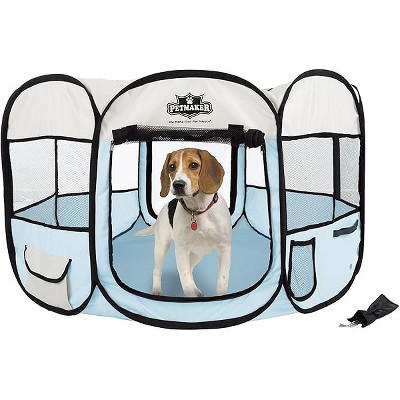 Pop-Up Pet Playpen - 38-Inch Indoor and Outdoor Dog Kennel with Carrying Bag - Portable Pet Enclosure for Dogs and Small Animals by PETMAKER (Blue)