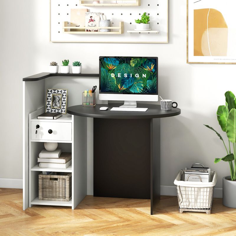 Costway Front Reception Counter Desk Checkout Office Desk with Open Shelf & Lockable Drawer, 2 of 11