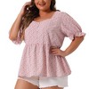 Agnes Orinda Women's Plus Size Floral Babydoll Peplum Waist Short Sleeve Blouses - 2 of 4