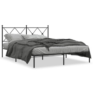 vidaXL Metal Double Bed Frame with Headboard - Black Steel, 81.5"x61.4"x35.6" for Mattress 59.1"x78.7" - Modern Bedroom Furniture - 1 of 4