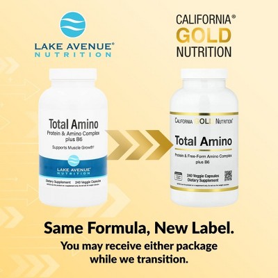 California Gold Nutrition Total Amino with Vitamin B-6, and 20 Amino Acid Blend, 240 Veggie Capsules
