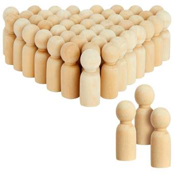 Bright Creations 50 Pack Unfinished Wooden Peg Doll Bodies, Natural Wood Figures for Painting, DIY Arts and Crafts, 2.4 inches Tall